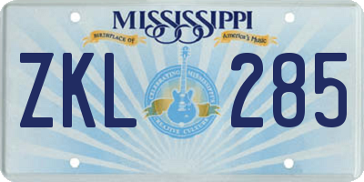 MS license plate ZKL285