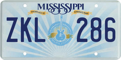MS license plate ZKL286