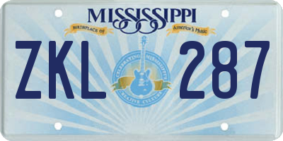 MS license plate ZKL287