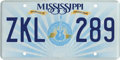 MS license plate ZKL289