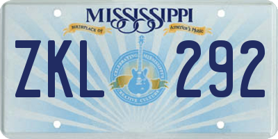 MS license plate ZKL292