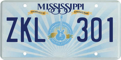 MS license plate ZKL301