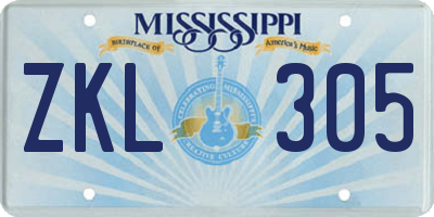 MS license plate ZKL305
