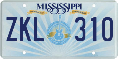 MS license plate ZKL310