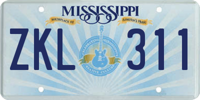 MS license plate ZKL311
