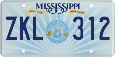 MS license plate ZKL312
