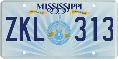 MS license plate ZKL313
