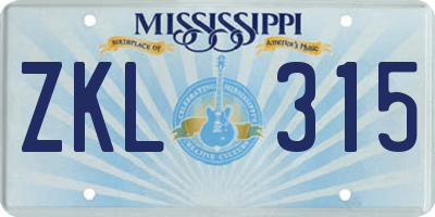 MS license plate ZKL315