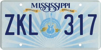 MS license plate ZKL317