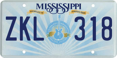MS license plate ZKL318