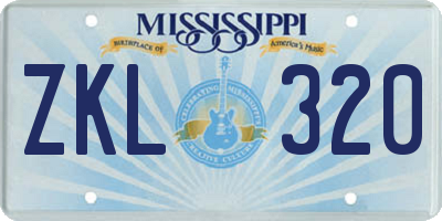 MS license plate ZKL320
