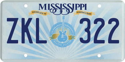 MS license plate ZKL322