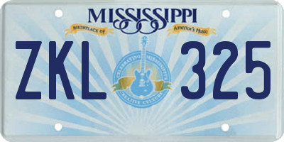 MS license plate ZKL325