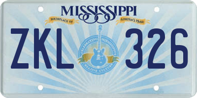 MS license plate ZKL326