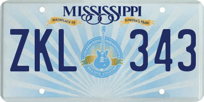 MS license plate ZKL343