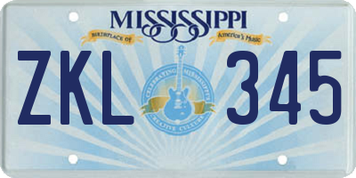 MS license plate ZKL345