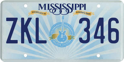 MS license plate ZKL346