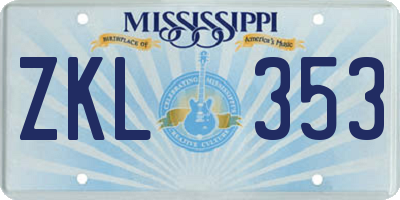 MS license plate ZKL353