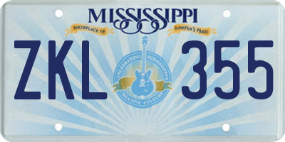 MS license plate ZKL355