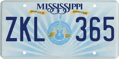 MS license plate ZKL365