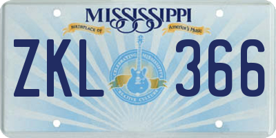 MS license plate ZKL366
