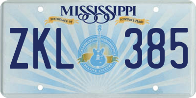 MS license plate ZKL385