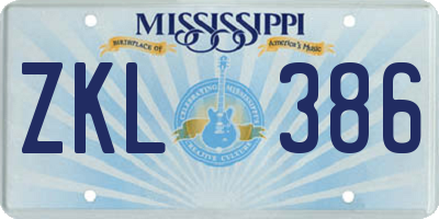 MS license plate ZKL386