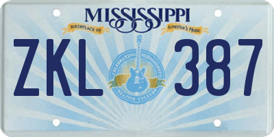 MS license plate ZKL387