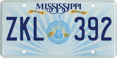 MS license plate ZKL392