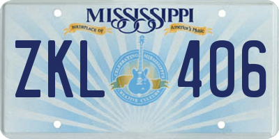 MS license plate ZKL406