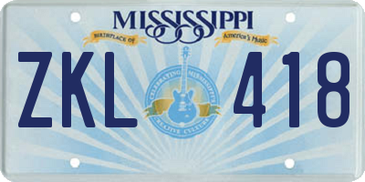 MS license plate ZKL418