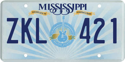 MS license plate ZKL421