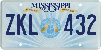 MS license plate ZKL432