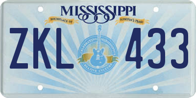MS license plate ZKL433