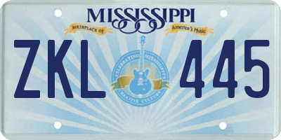 MS license plate ZKL445