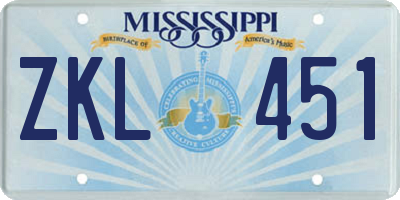 MS license plate ZKL451