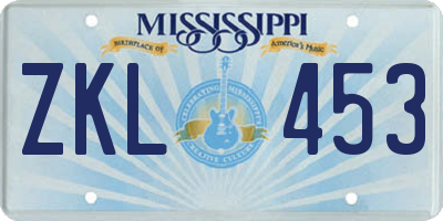 MS license plate ZKL453