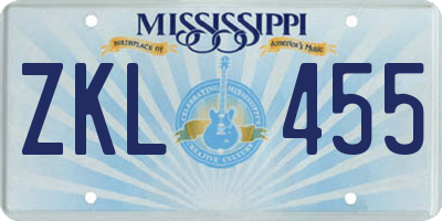 MS license plate ZKL455