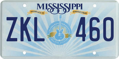 MS license plate ZKL460