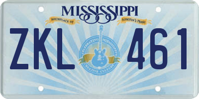 MS license plate ZKL461