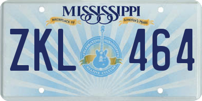 MS license plate ZKL464