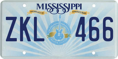 MS license plate ZKL466