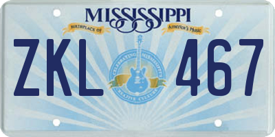 MS license plate ZKL467
