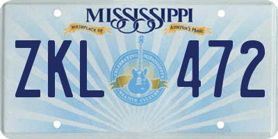 MS license plate ZKL472