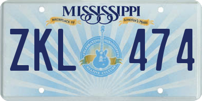 MS license plate ZKL474
