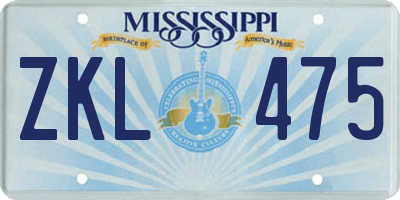MS license plate ZKL475