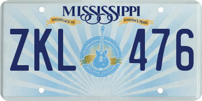 MS license plate ZKL476