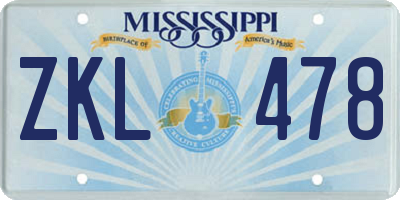 MS license plate ZKL478