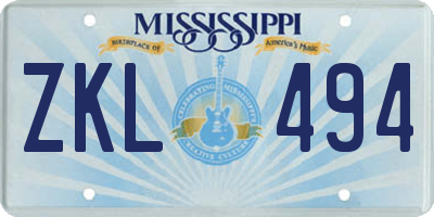 MS license plate ZKL494