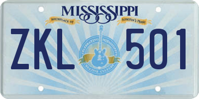 MS license plate ZKL501